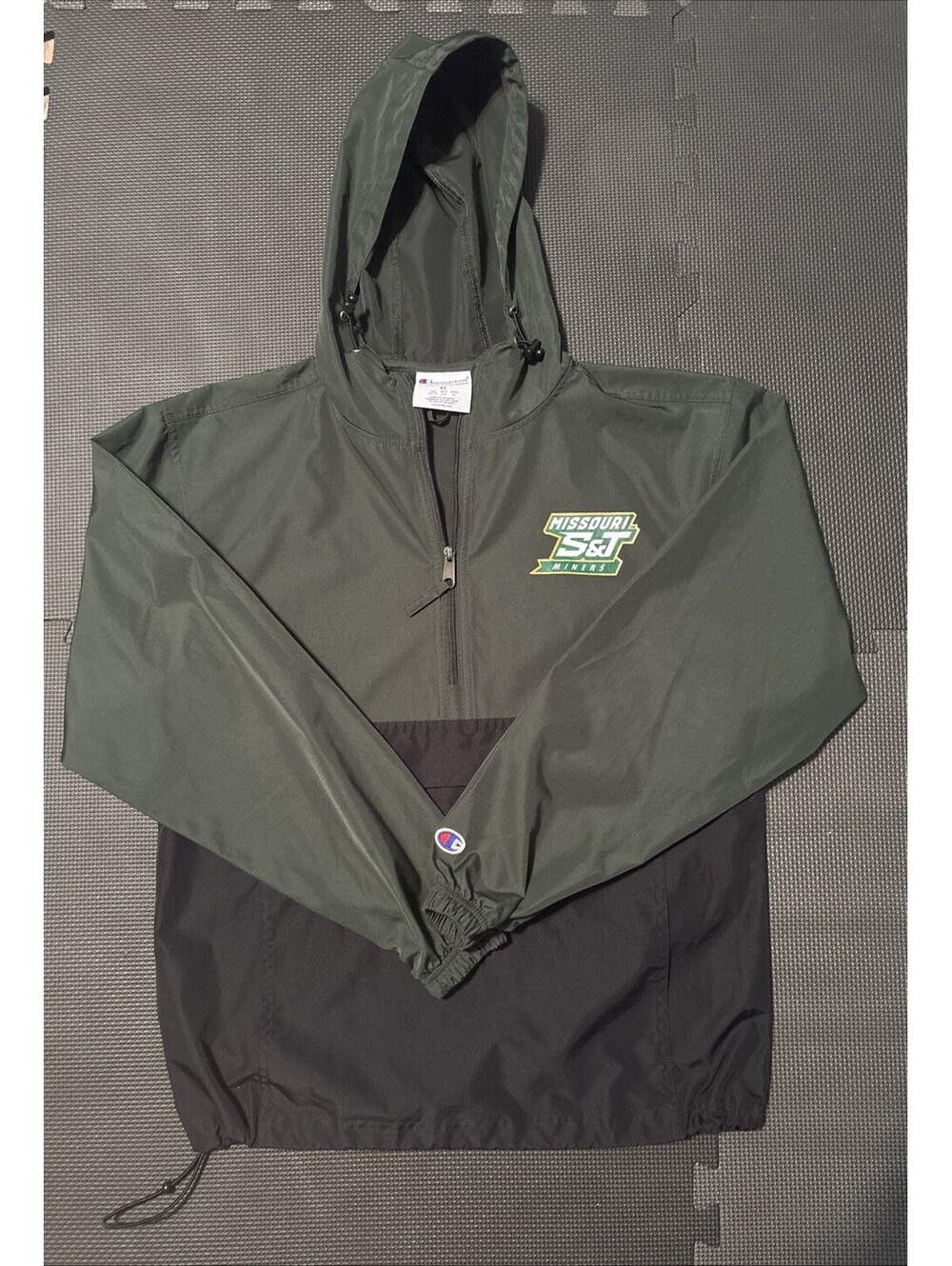Champion Mens ½ Zip Hooded Missouri S&T NCAA Windbreaker Jacket Black Size XS